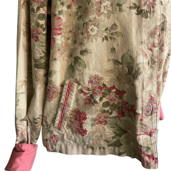 Coldwater Creek Floral Shacket Jacket Large Pink Trim Cotton Cottagecore - Picture 7 of 8